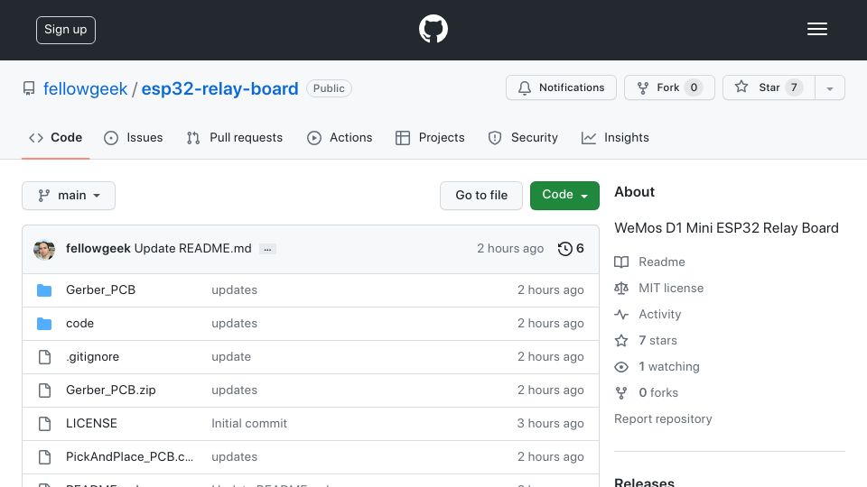 Screenshot of github.com: ESP32 Wemos D1 Mini – Sprinkler Controller Open Source