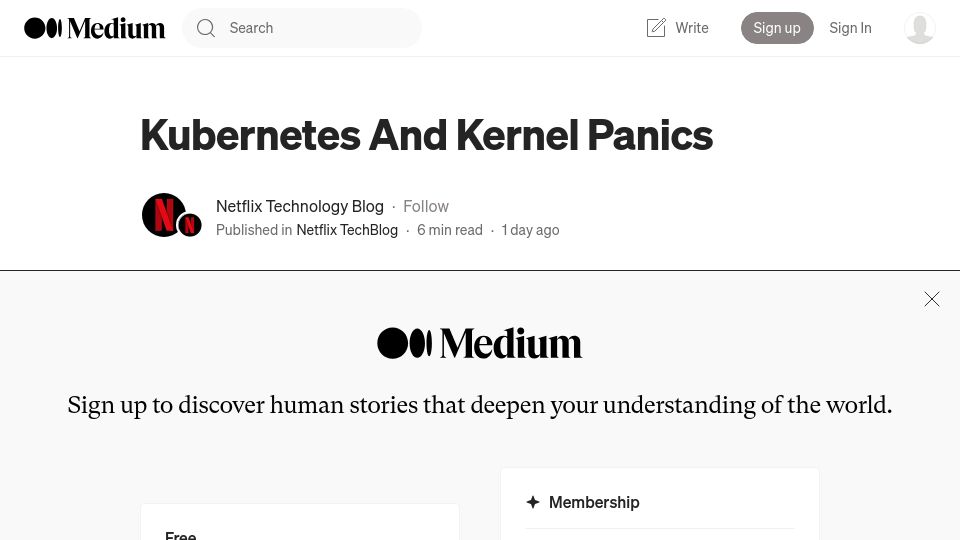Screenshot of netflixtechblog.com: Kubernetes and Kernel Panics