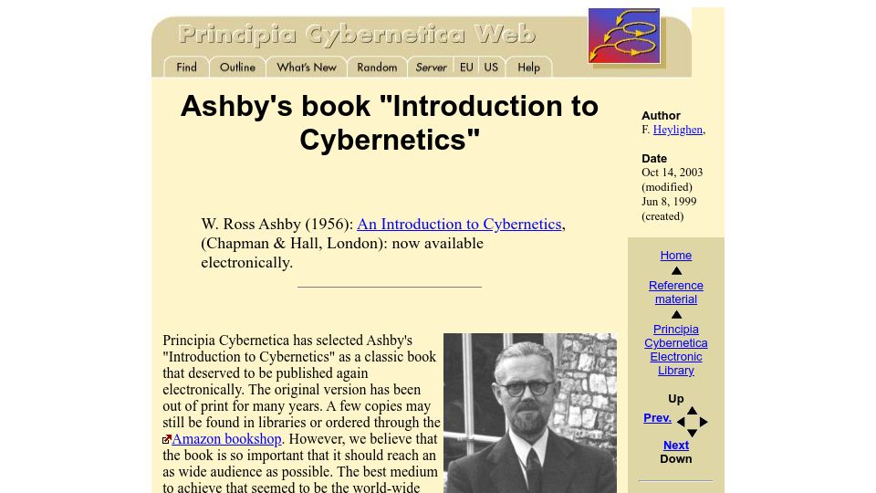 Screenshot of pespmc1.vub.ac.be: Ashby's book "Introduction to Cybernetics" (2003)