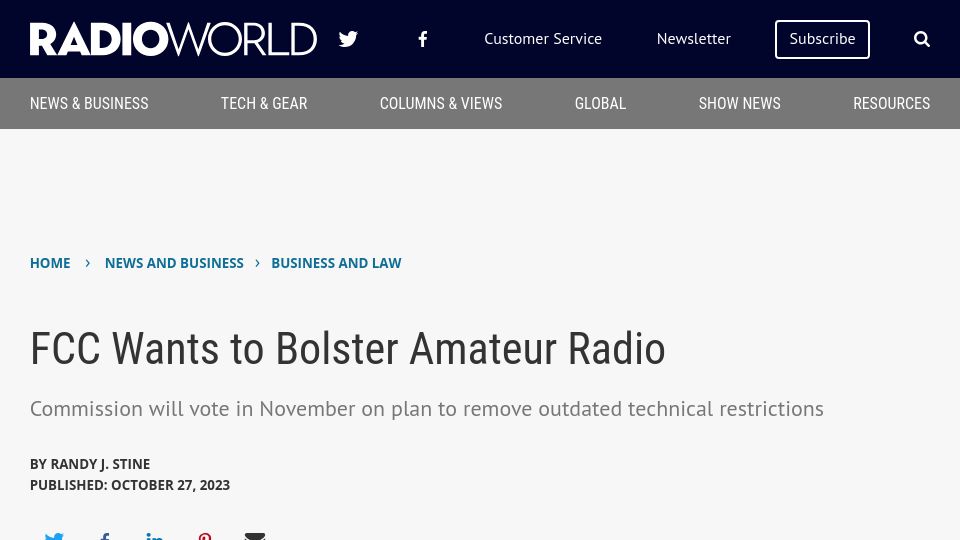 Screenshot of radioworld.com: FCC wants to bolster amateur radio
