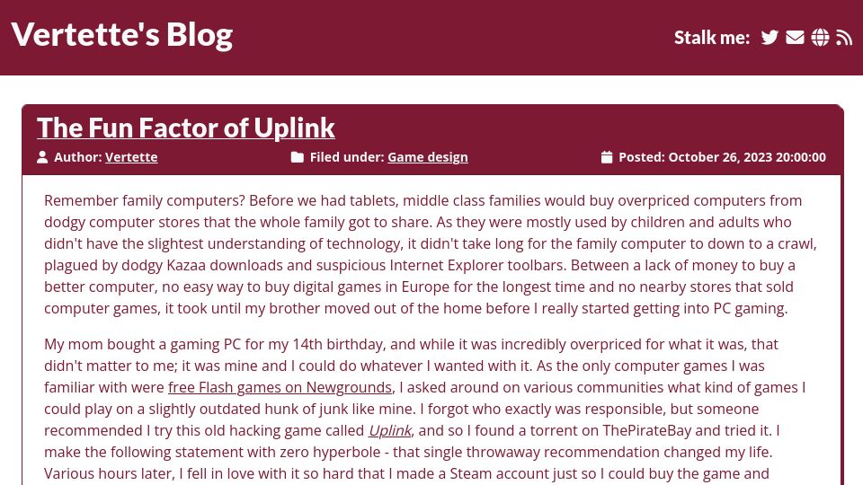 Screenshot of vertette.github.io: The fun factor of the video game Uplink