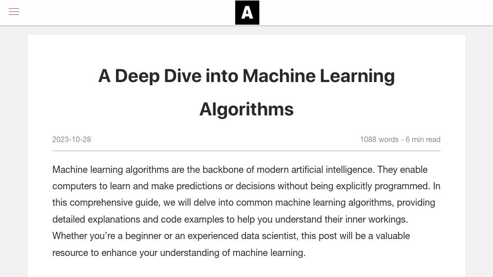 Screenshot of ataiva.com: A Deep Dive into Machine Learning Algorithms