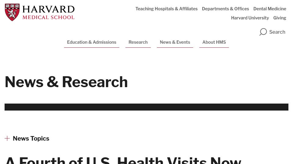 Screenshot of hms.harvard.edu: A fourth of U.S. health visits now delivered by non-physicians