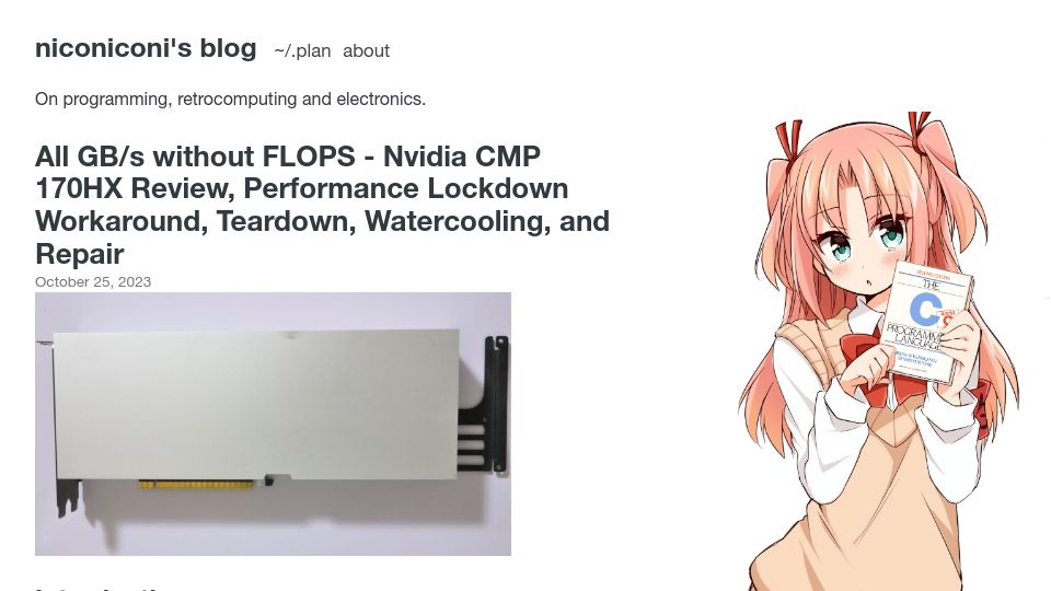Screenshot of niconiconi.neocities.org: All GB/s without FLOPS – Nvidia CMP 170HX Review