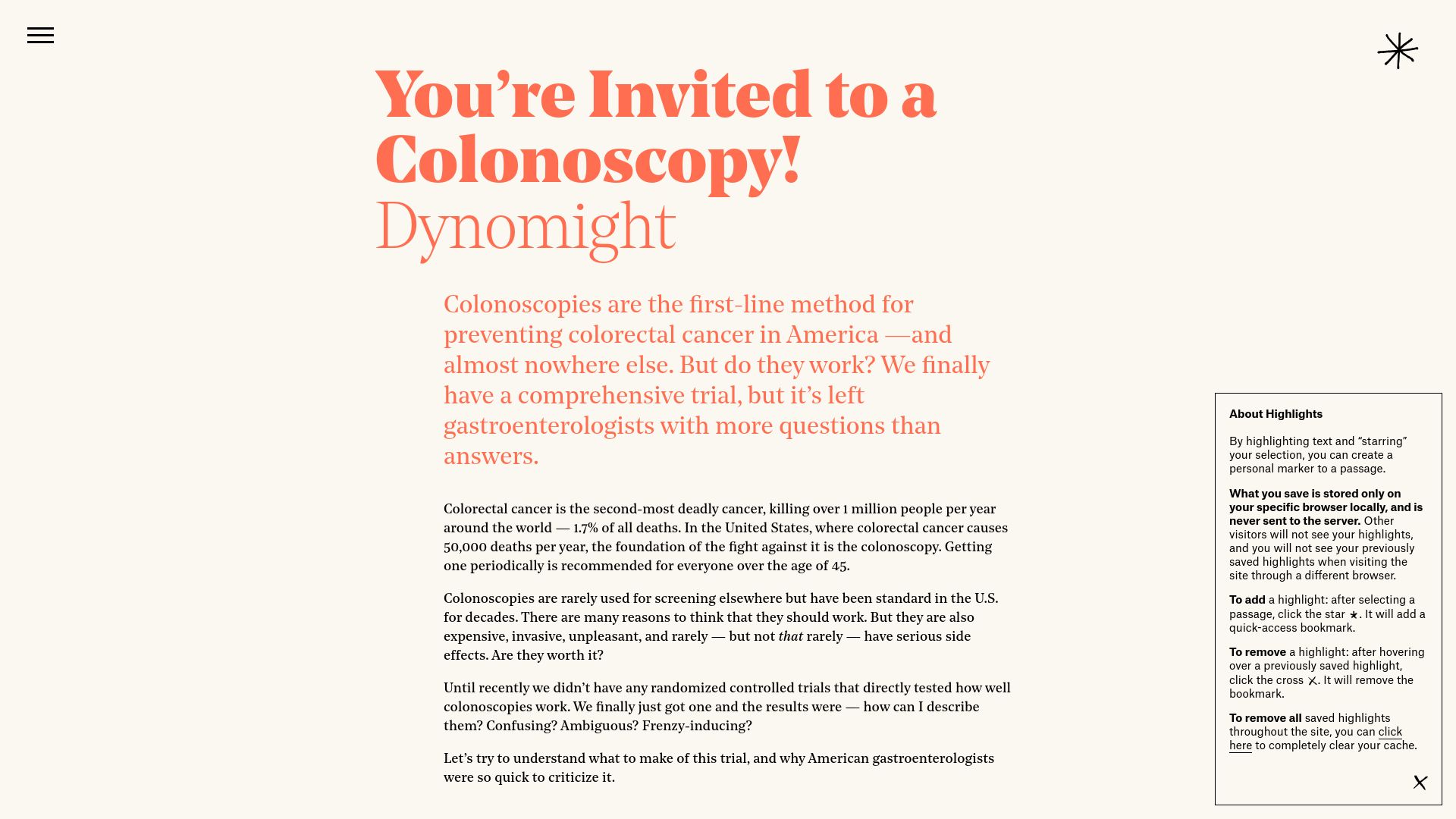 Screenshot of asteriskmag.com: Are colonoscopies worth it?