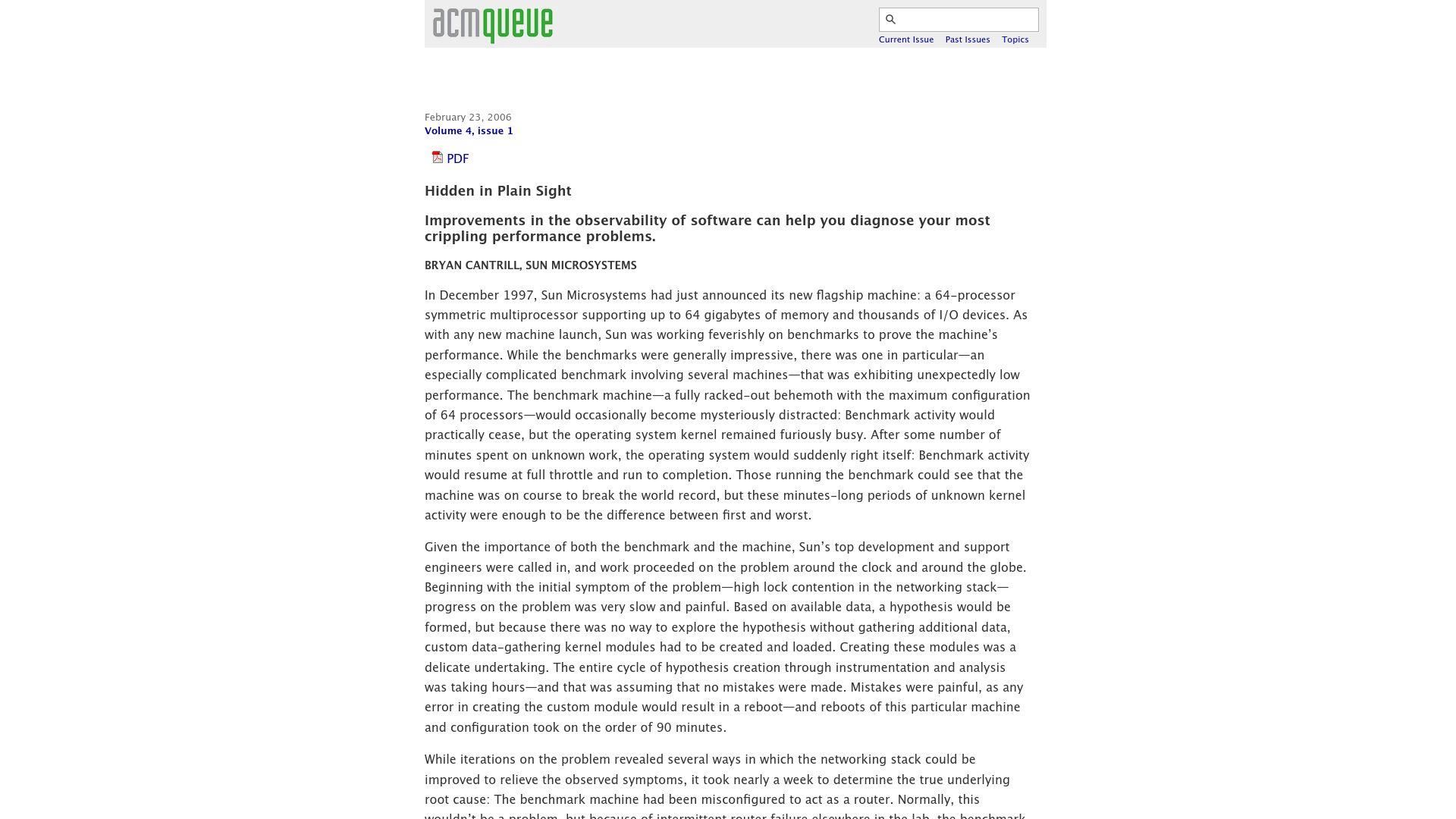 Screenshot of queue.acm.org: Hidden in Plain Sight (2006)