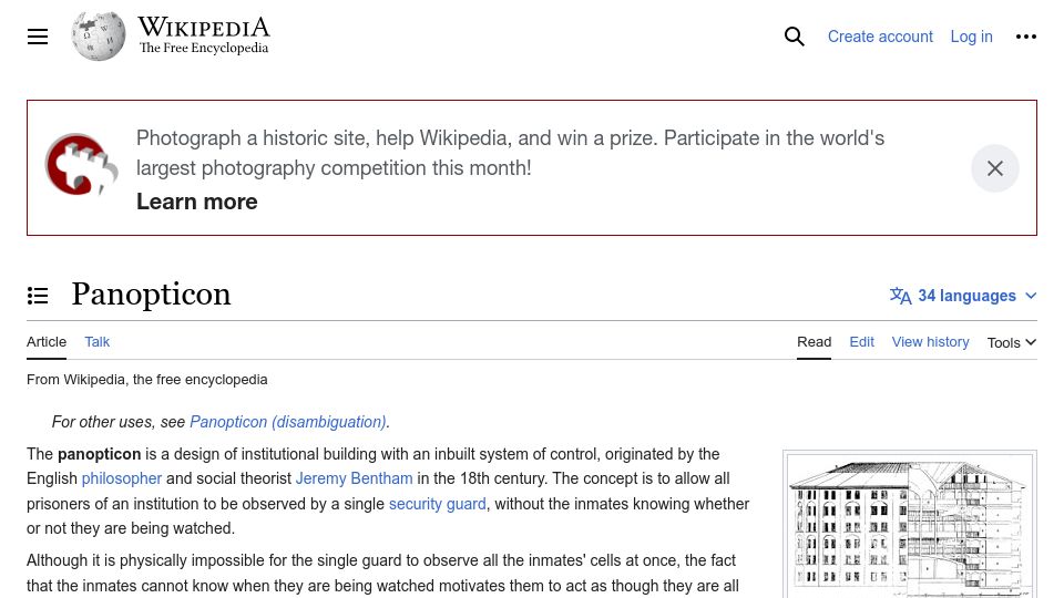 Screenshot of en.wikipedia.org: Panopticon