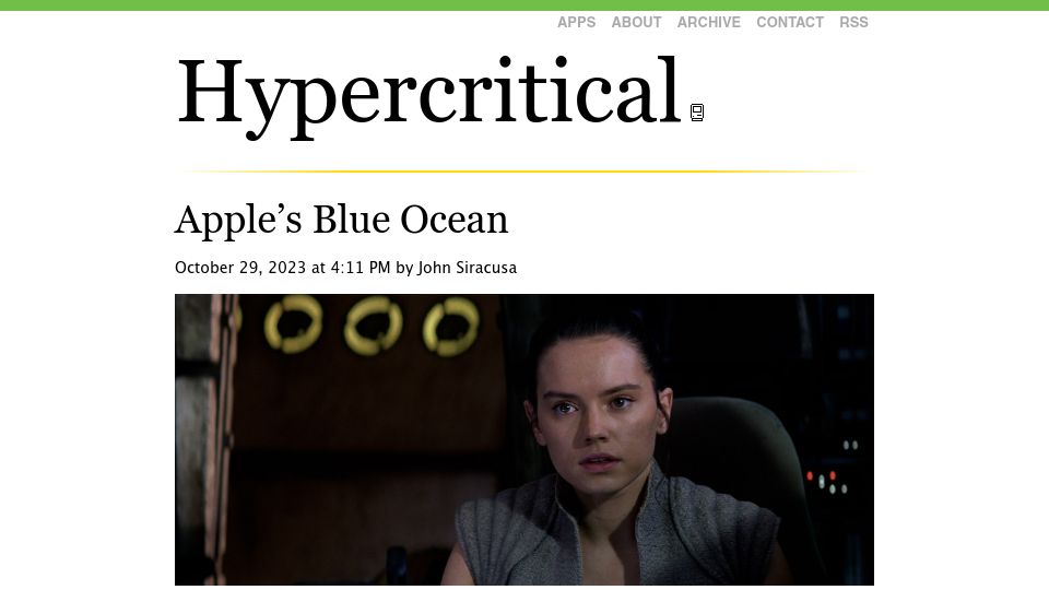 Screenshot of hypercritical.co: Apple's Blue Ocean