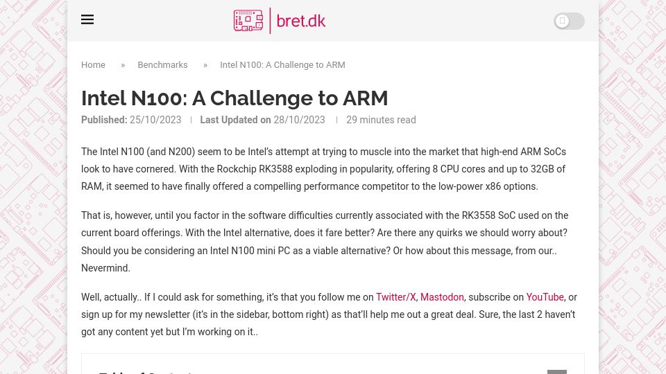 Screenshot of bret.dk: Is the Intel N100 a better option than high-end ARM RK3588 boards at the moment?