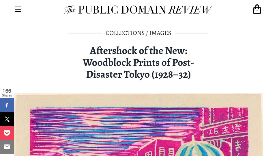 Screenshot of publicdomainreview.org: Aftershock of the New: Woodblock Prints of Post-Disaster Tokyo (1928–32)