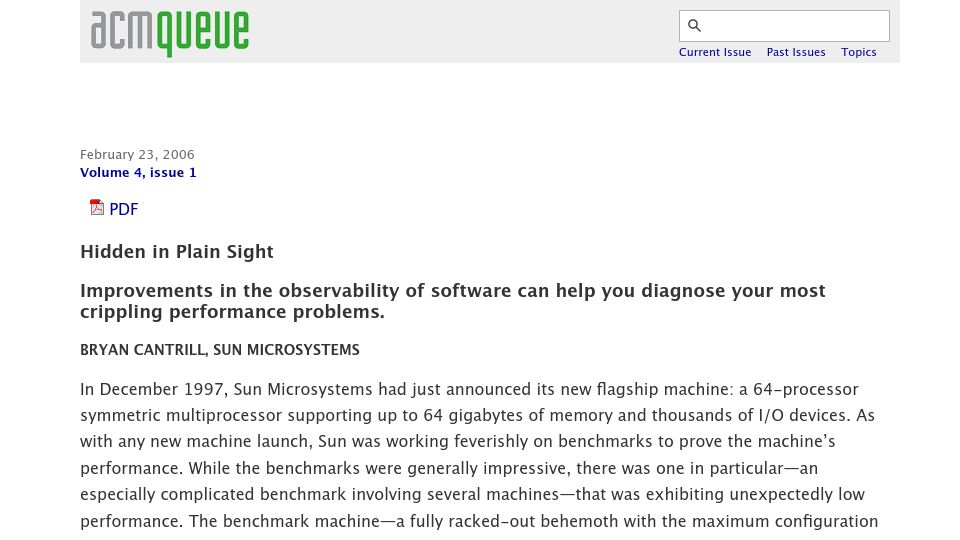 Screenshot of queue.acm.org: Hidden in Plain Sight (2006)
