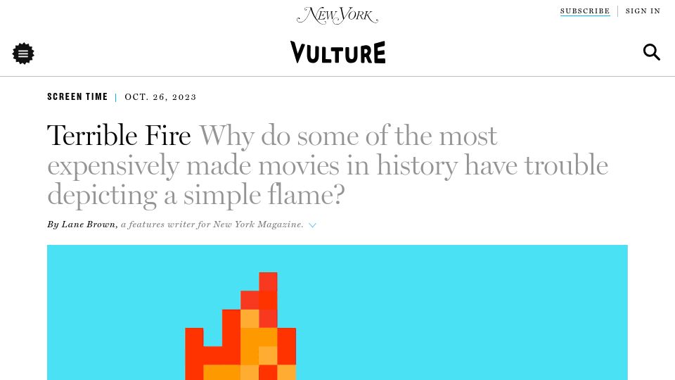 Screenshot of vulture.com: Why is it so hard to make digital fire look good?