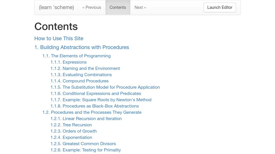 Screenshot of jaredkrinke.github.io: (learn 'scheme)