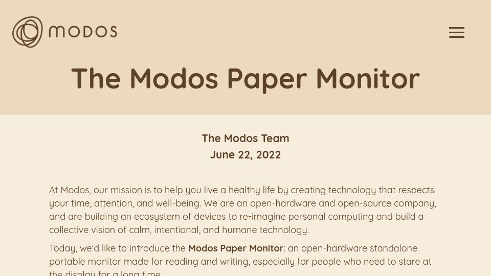 Screenshot of modos.tech: Modos Paper Monitor (2022)