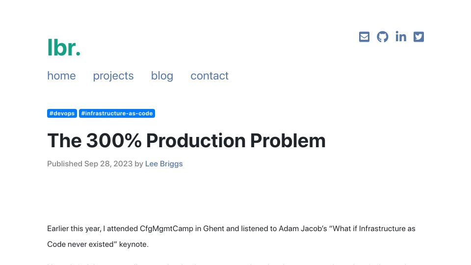 Screenshot of leebriggs.co.uk: The 300% Production Problem