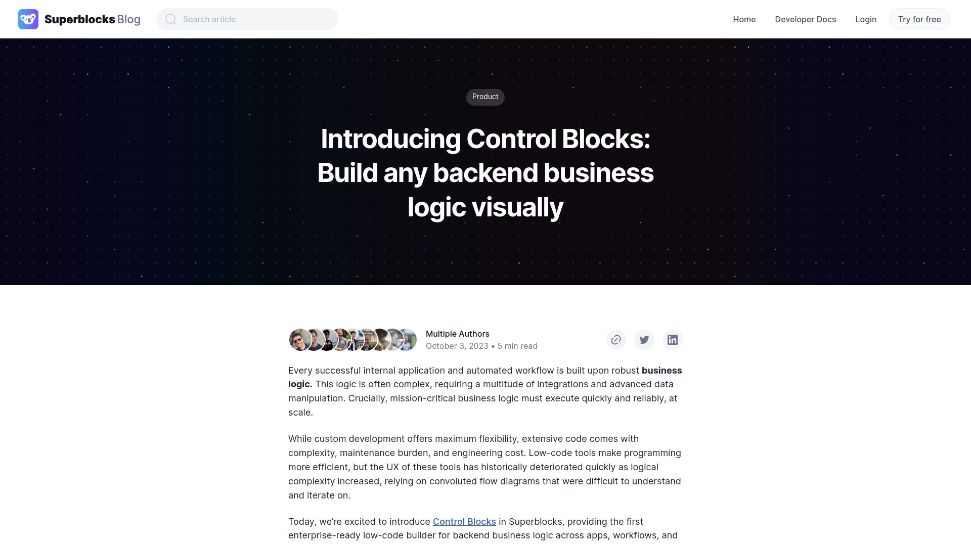 Screenshot of superblocks.com: Show HN: A better visual builder for complex business logic