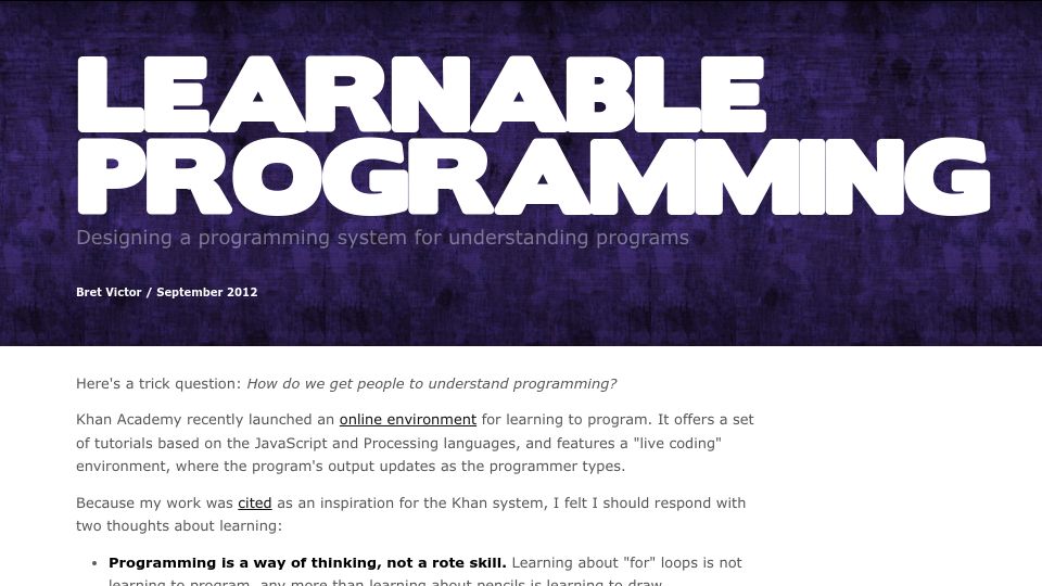 Screenshot of worrydream.com: Learnable Programming (2012)