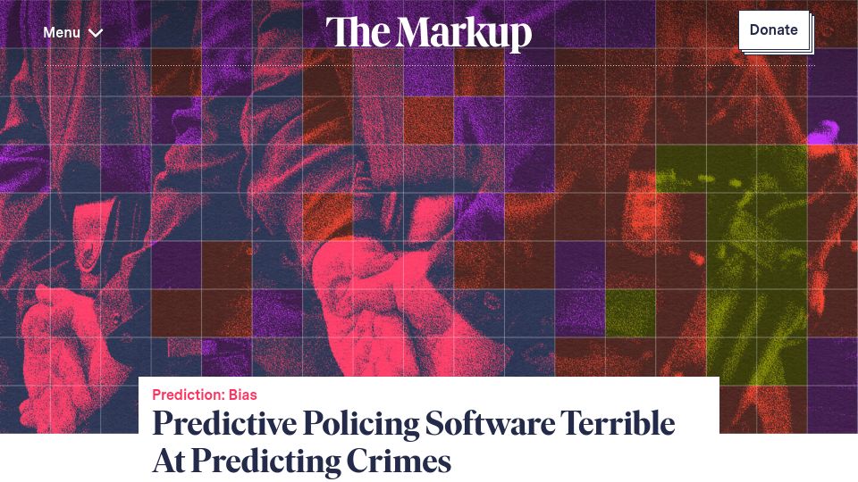 Screenshot of themarkup.org: Predictive policing software terrible at predicting crimes