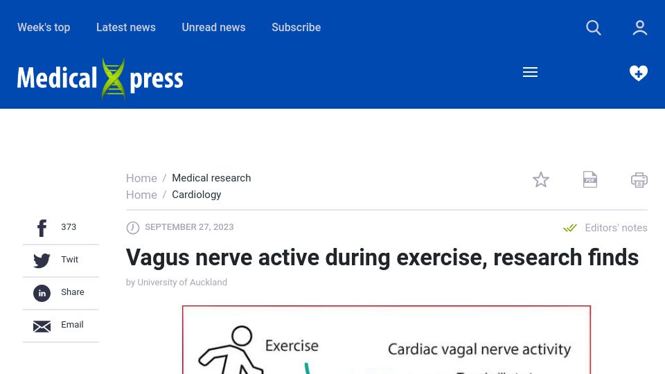Screenshot of medicalxpress.com: Vagus nerve active during exercise, research finds
