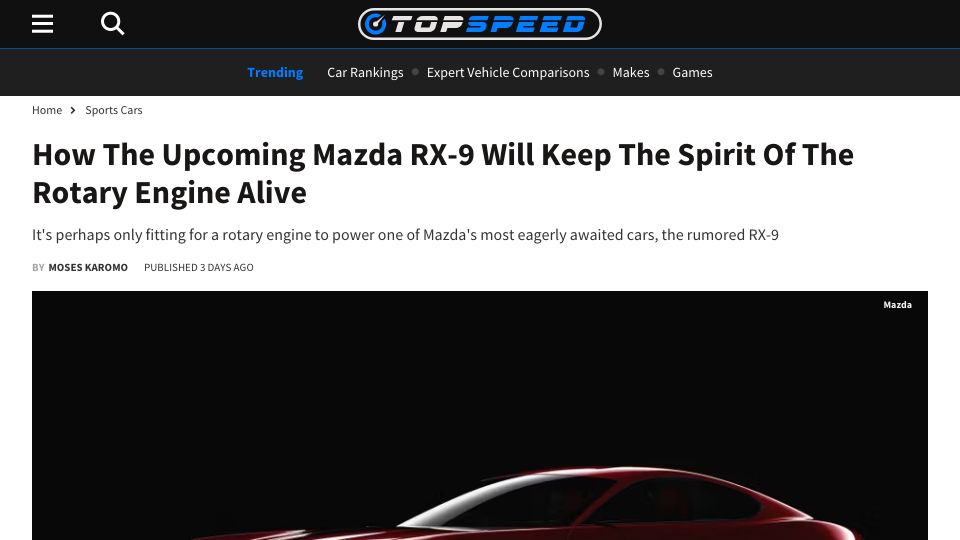 Screenshot of topspeed.com: How the Upcoming Mazda RX-9 Will Keep the Spirit of the Rotary Engine Alive