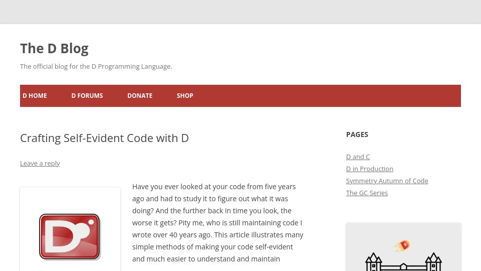 Screenshot of dlang.org: Crafting Self-Evident Code with D