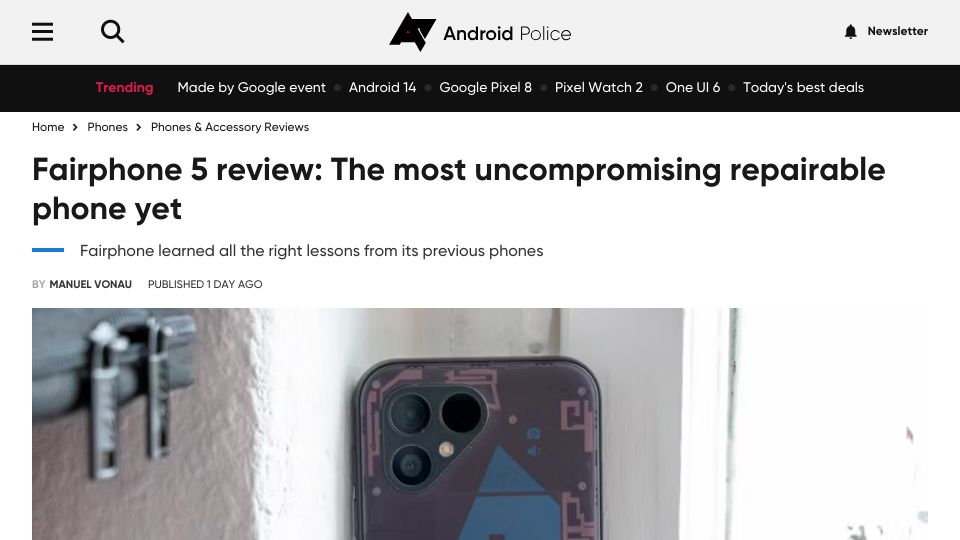 Screenshot of androidpolice.com: Fairphone 5 review: The most uncompromising repairable phone yet