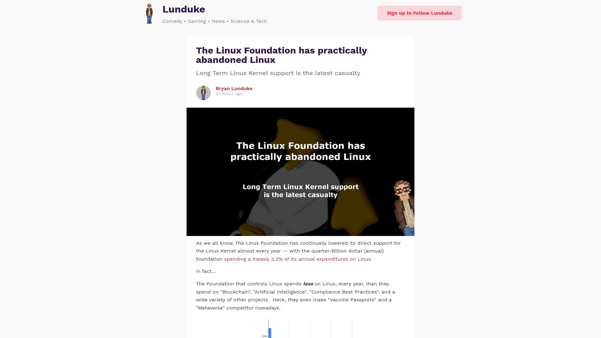 Screenshot of lunduke.locals.com: The Linux Foundation has practically abandoned Linux