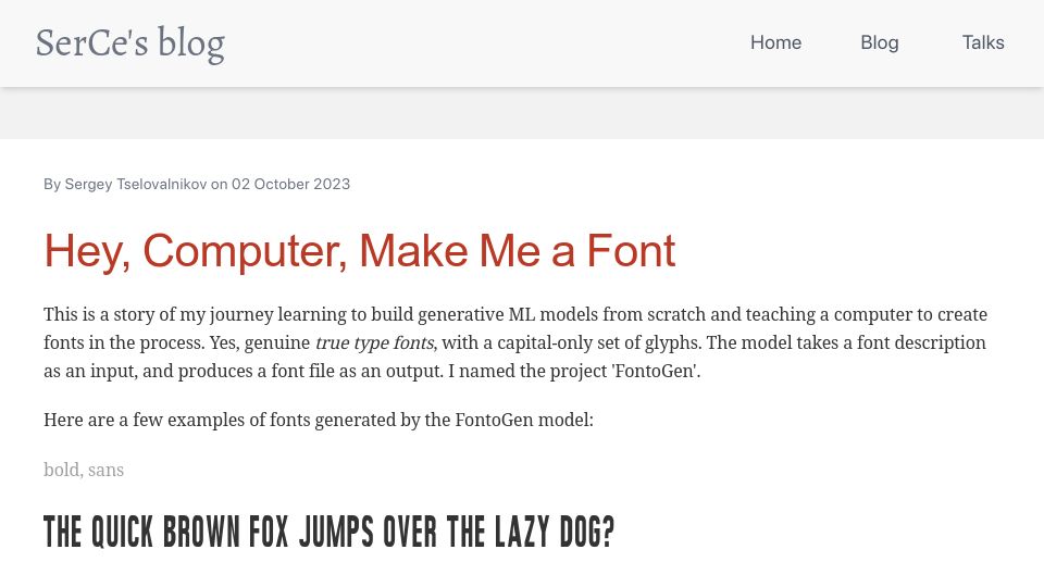 Screenshot of serce.me: Hey, computer, make me a font