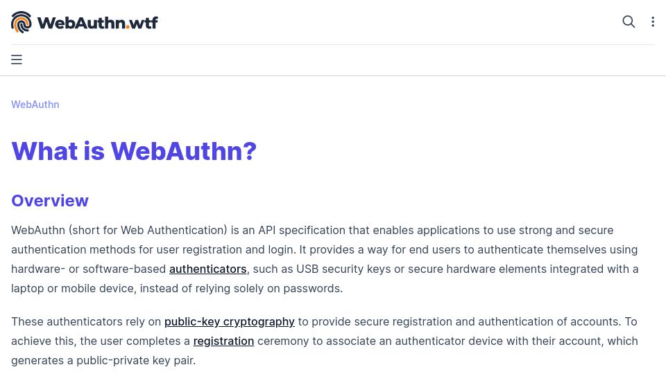 Screenshot of webauthn.wtf: WebAuthn.wtf