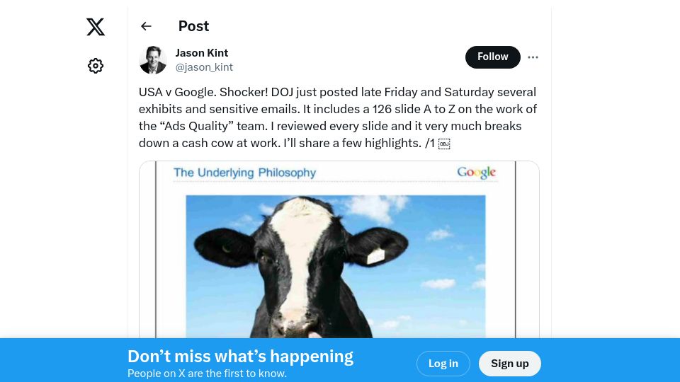 Screenshot of twitter.com: Internal slides on the work of the Google "Ads Quality" team
