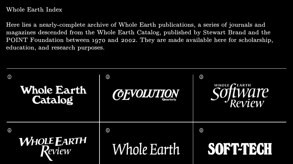 Screenshot of wholeearth.info: Complete Whole Earth Catalogs Archive Available Online and Free