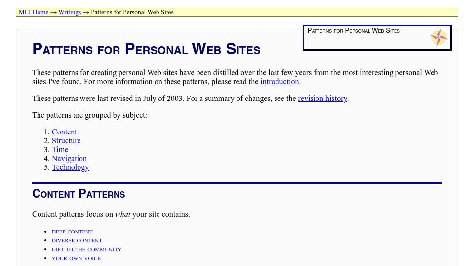 Screenshot of rdrop.com: Patterns for personal web sites (2003)