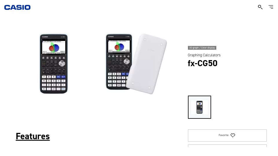 Screenshot of casio.com: Casio fx-CG50 calculator comes with Python built-in