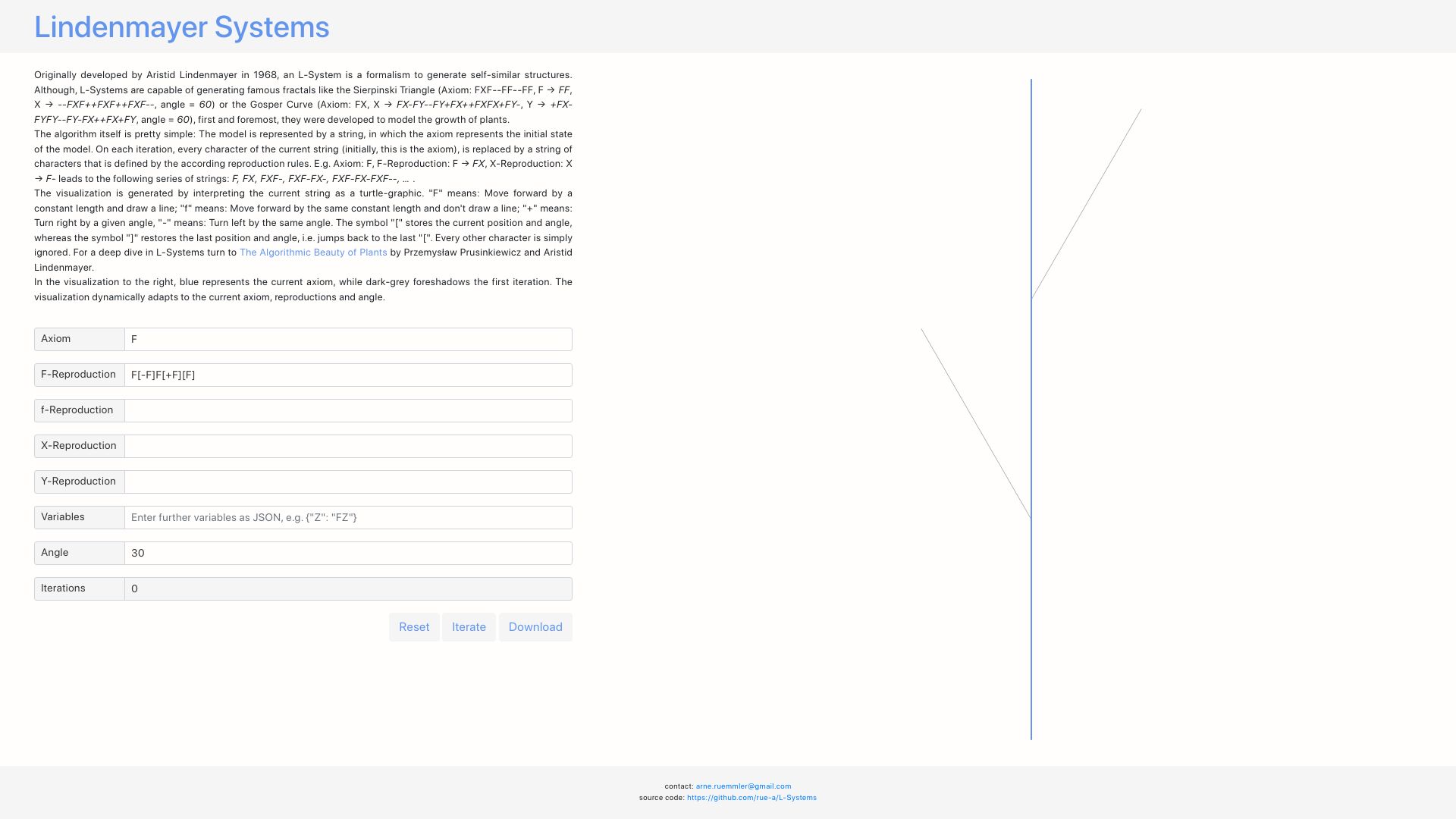 Screenshot of rue-a.github.io: Lindenmayer Systems