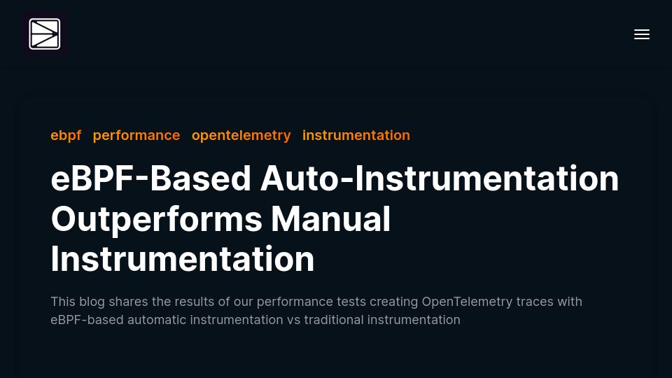 Screenshot of odigos.io: eBPF-based auto-instrumentation outperforms manual instrumentation
