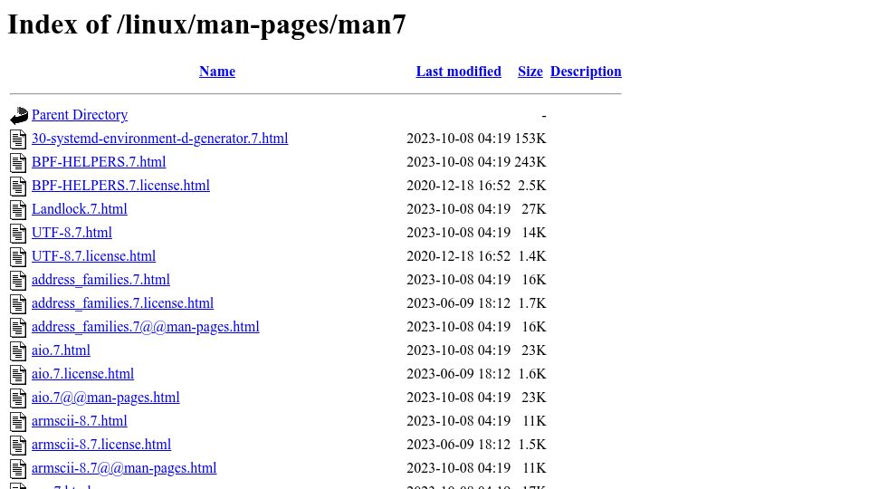 Screenshot of man7.org: Linux Man Pages in the "Miscellaneous Information" Section