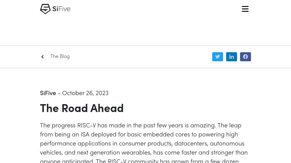 Screenshot of sifive.com: SiFive: The road ahead (post layoffs)