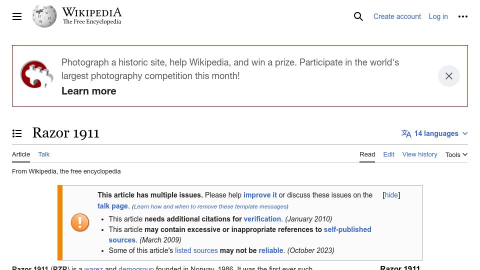Screenshot of en.wikipedia.org: Razor 1911
