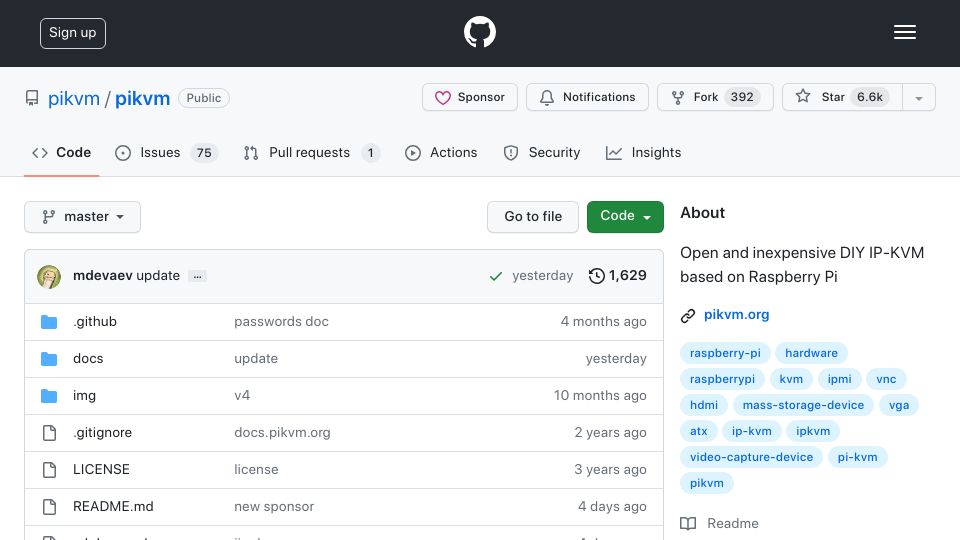 Screenshot of github.com: DIY IP-KVM Based on Raspberry Pi