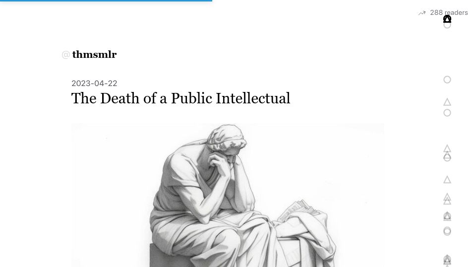 Screenshot of thmsmlr.com: The death of a public intellectual