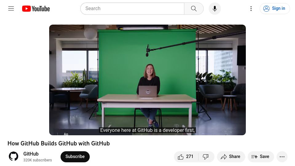 Screenshot of youtube.com: GitHub Builds GitHub with GitHub [video]