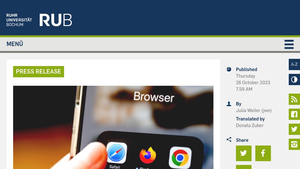 Screenshot of news.rub.de: Apple's Safari browser is still vulnerable to Spectre attacks
