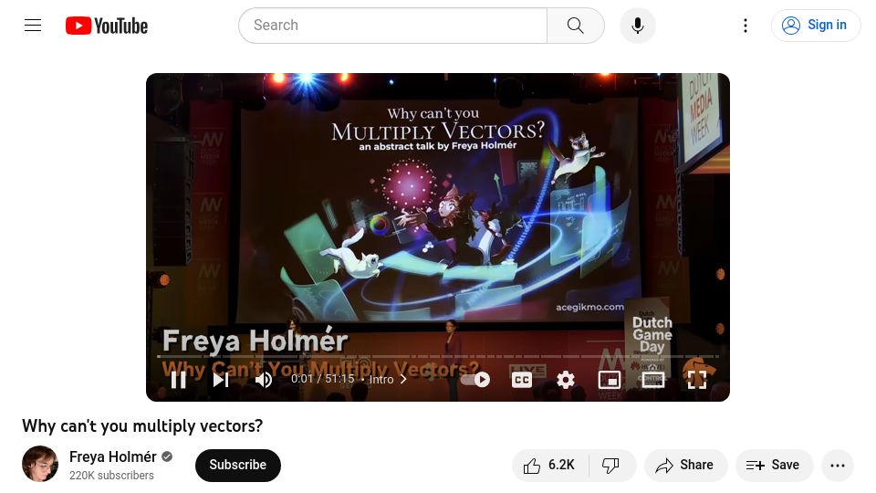 Screenshot of youtube.com: Why can't you multiply vectors? [video]