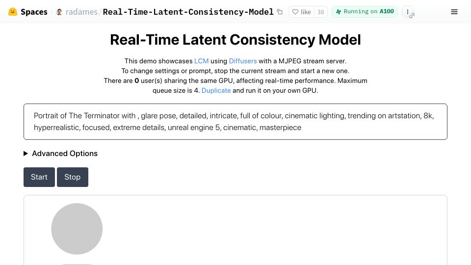 Screenshot of huggingface.co: Real-Time Latent Consistency Model