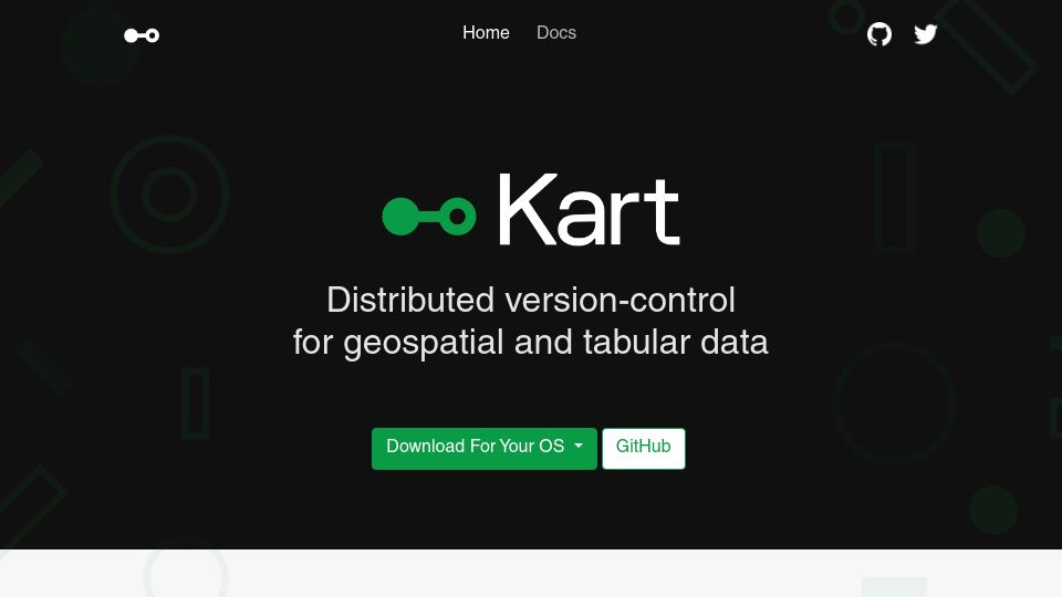 Screenshot of kartproject.org: Kart: DVC for geospatial and tabular data. Git for GIS
