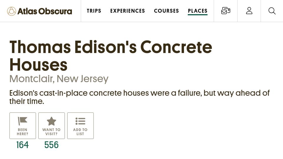 Screenshot of atlasobscura.com: Thomas Edison's Concrete Houses