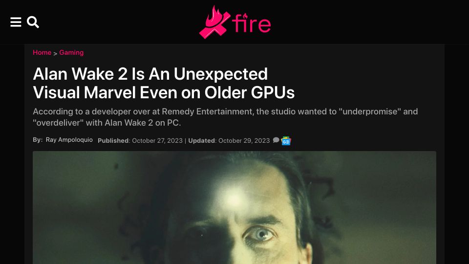 Screenshot of xfire.com: Alan Wake 2 is an unexpected visual marvel even on older GPUs