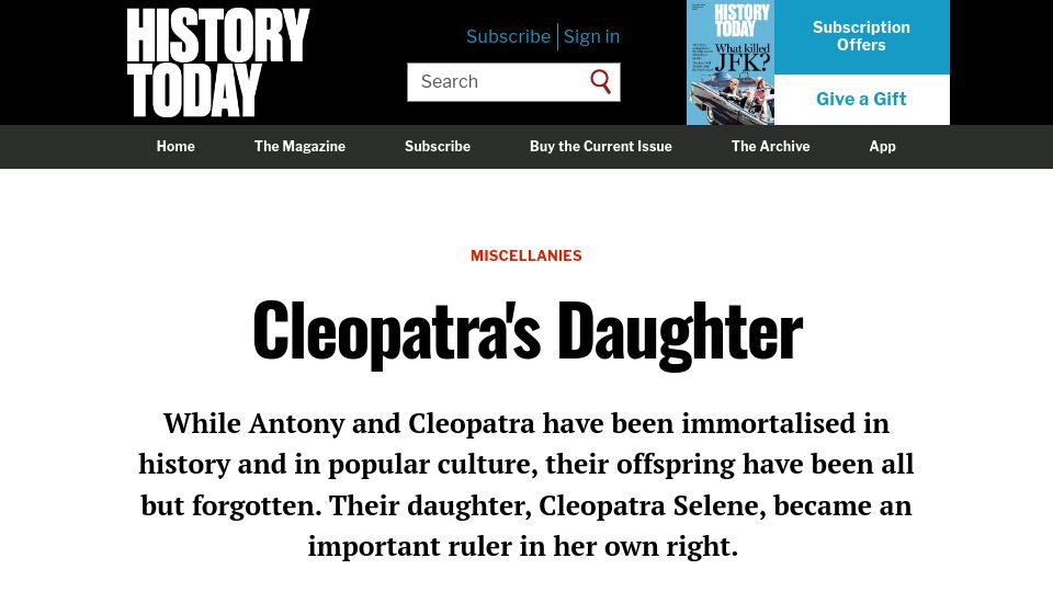 Screenshot of historytoday.com: Cleopatra's Daughter (2018)