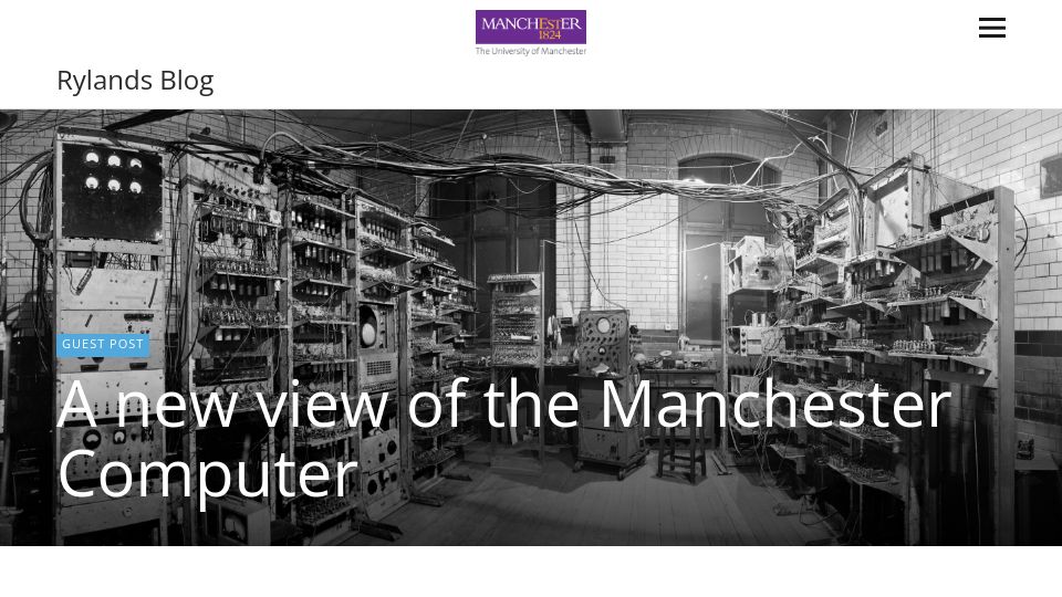 Screenshot of rylandscollections.com: A new view of the Manchester Computer