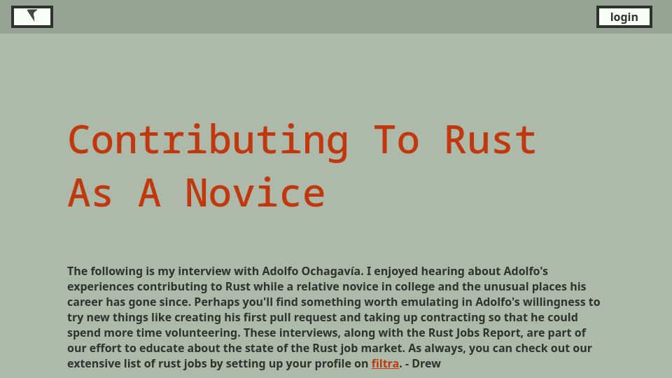 Screenshot of filtra.io: Contributing to Rust as a Novice